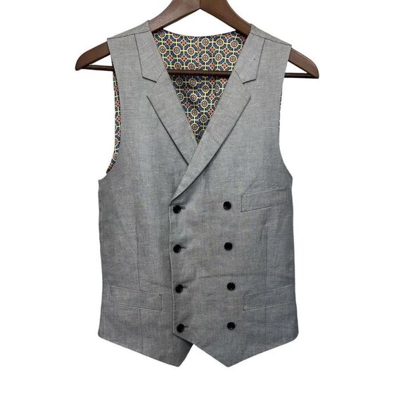 Indochino Double Breasted Linen Gray Tailored Suit Vest Waistcoat, 34"/S - Picture 1 of 6